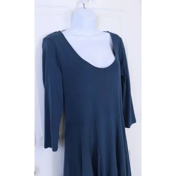 Soft Surroundings Maxi Dress Women's Ruffle Hem Scoop Neck Teal Blue Size Small - Picture 4 of 8